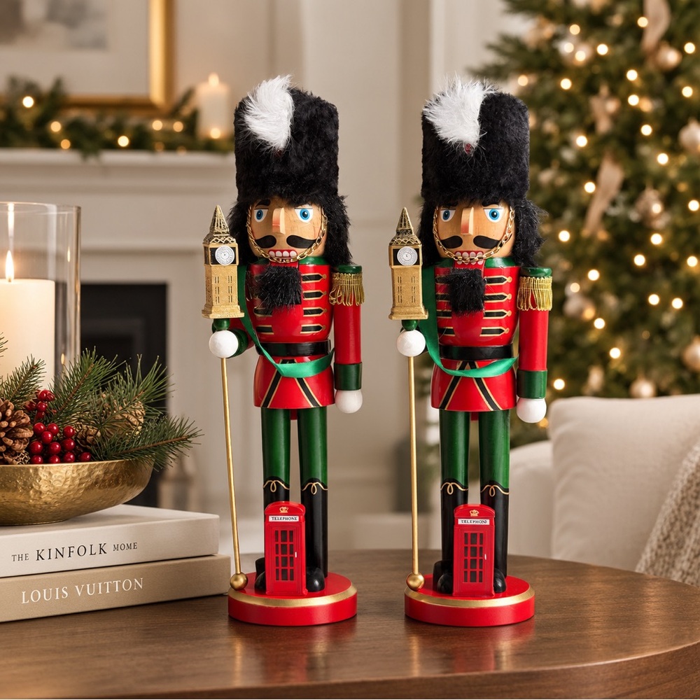 14.5” London Nutcracker Set of 2 Red Green Christmas Holiday Decor